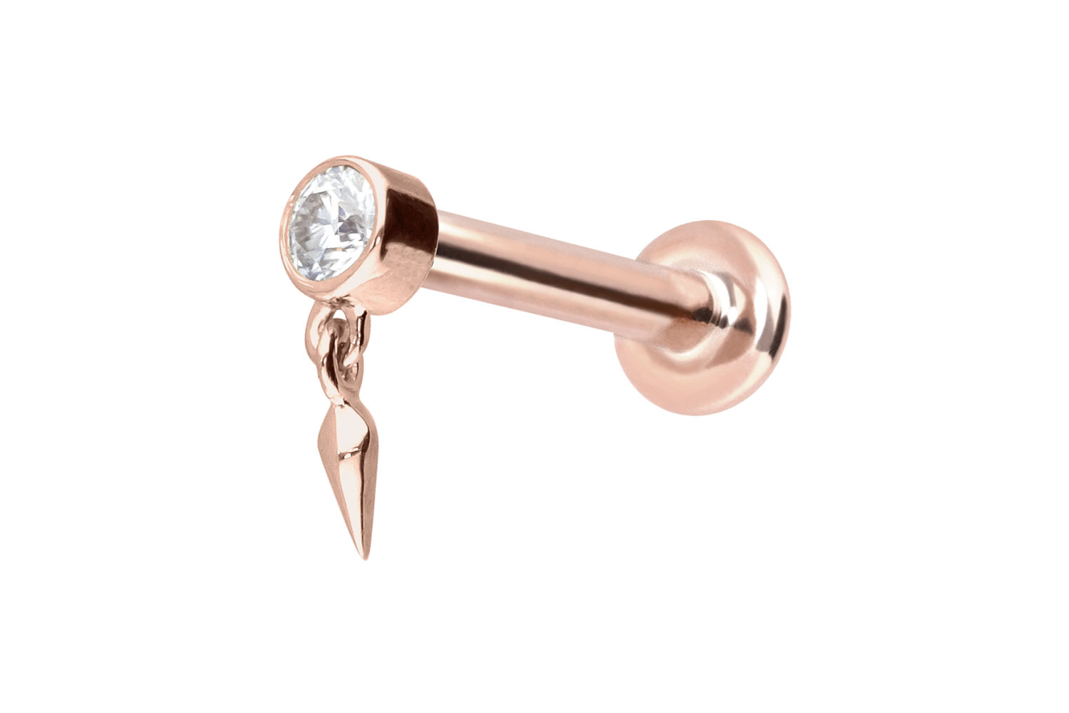 14 Karat Gold Labret Piercing mit Innengewinde MOISSANIT + SPITZE